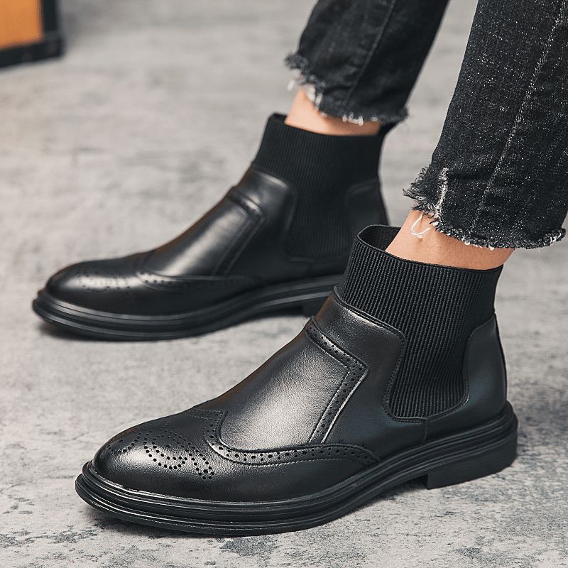 Mænd Brogue Comfy Elastic Slip On Chelsea-Støvler