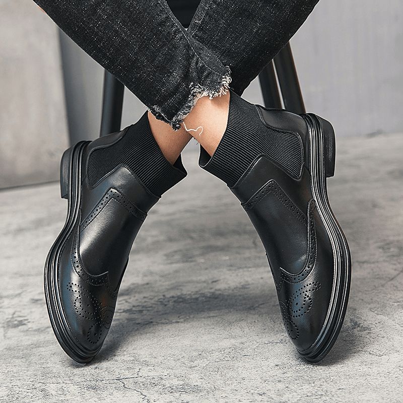 Mænd Brogue Comfy Elastic Slip On Chelsea-Støvler