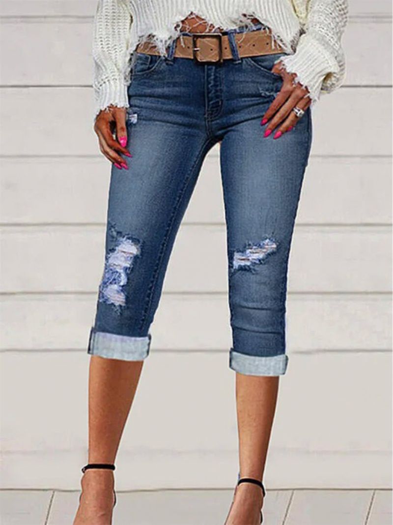 Almindelige Rippede Casual Capris Jeans