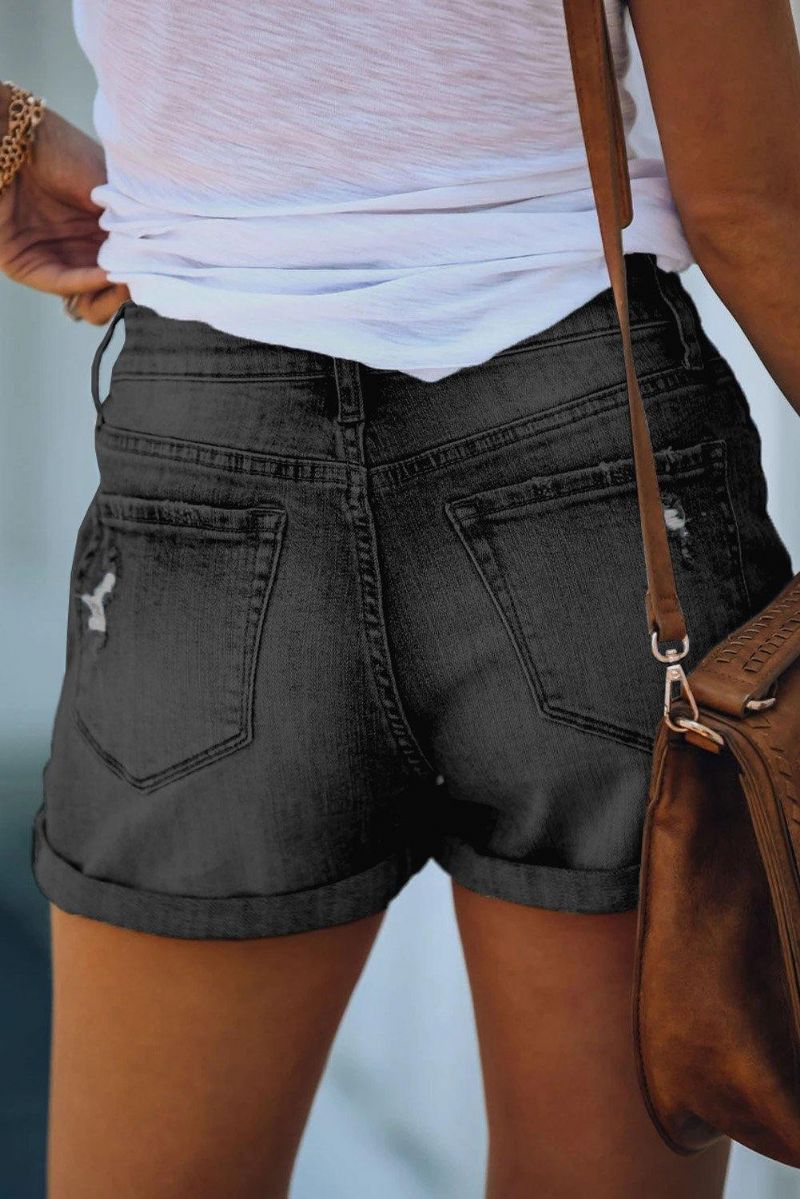 Denimshorts Med Dobbelt Knap Med Manchetter