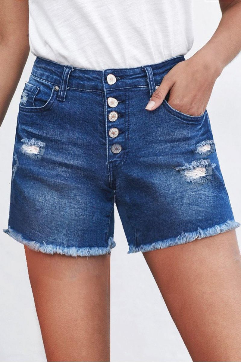 Denimshorts Med Knapper Og Flossede