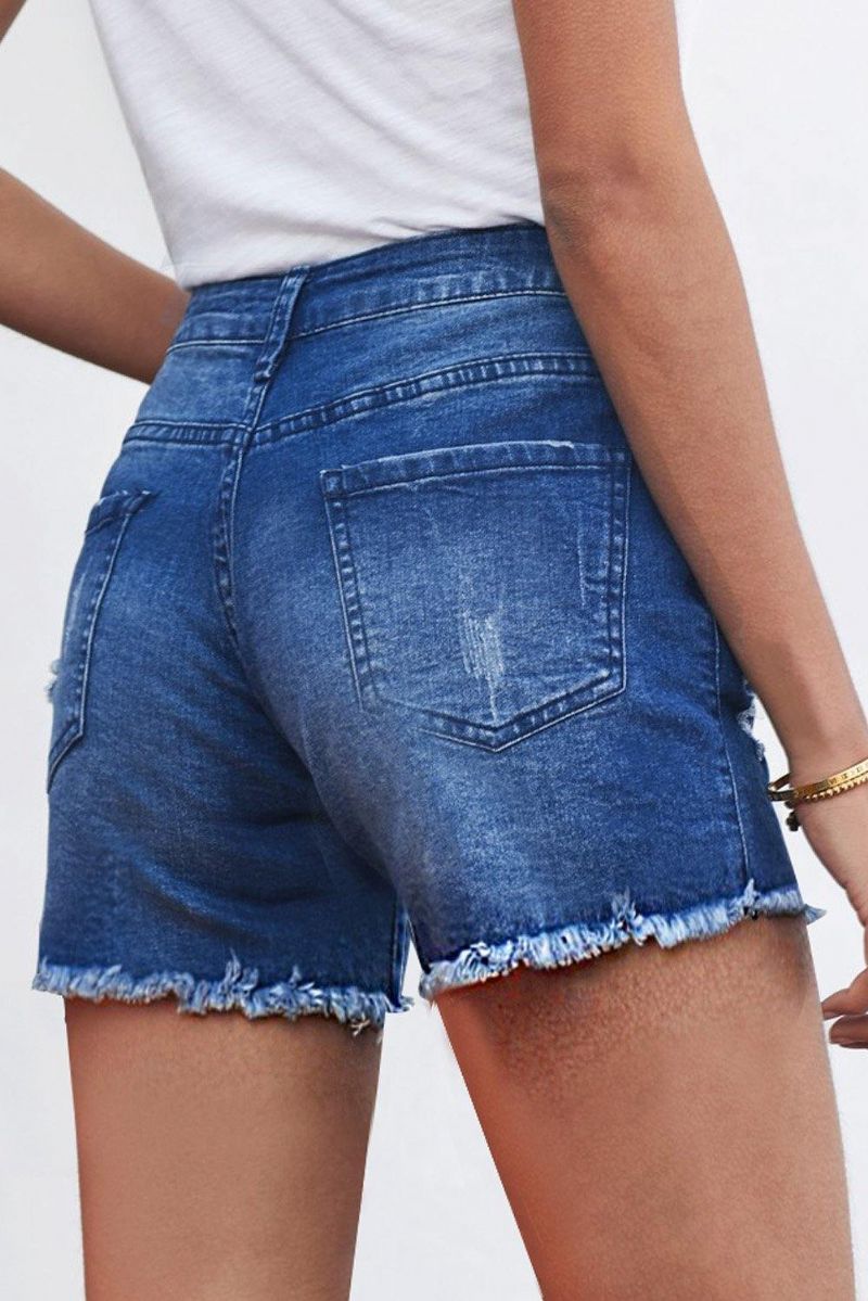 Denimshorts Med Knapper Og Flossede