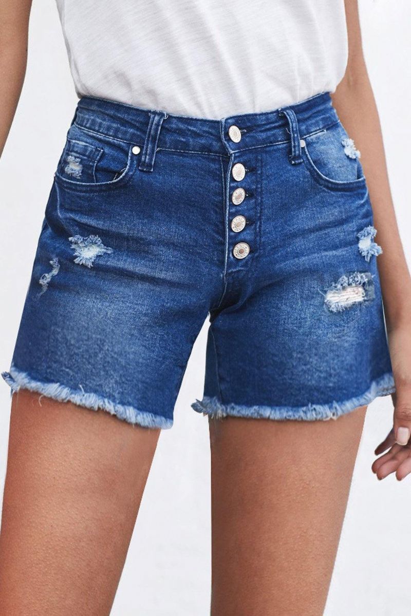 Denimshorts Med Knapper Og Flossede