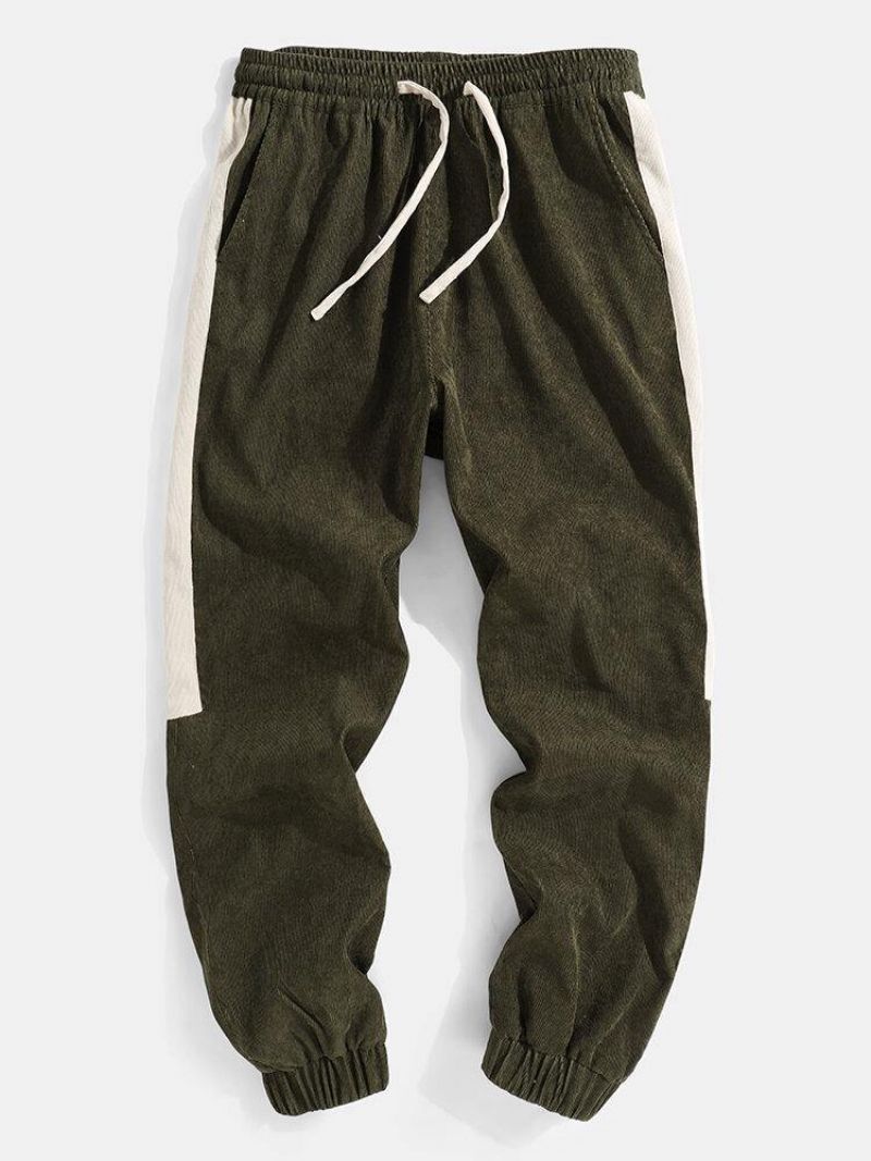 Mænds Corduroy Side Stripe Casual Joggerbukser Med Snoretræk