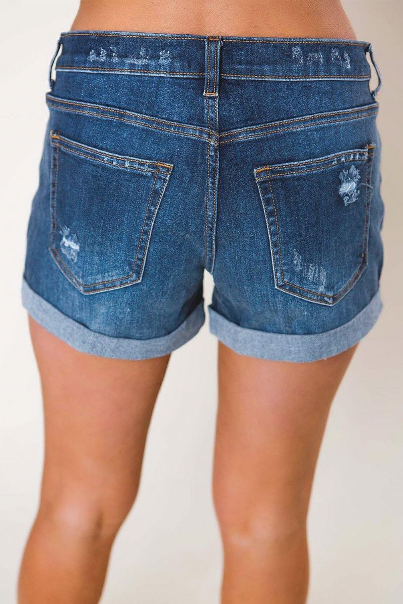 Mellemvaskede Foldede Denimshorts