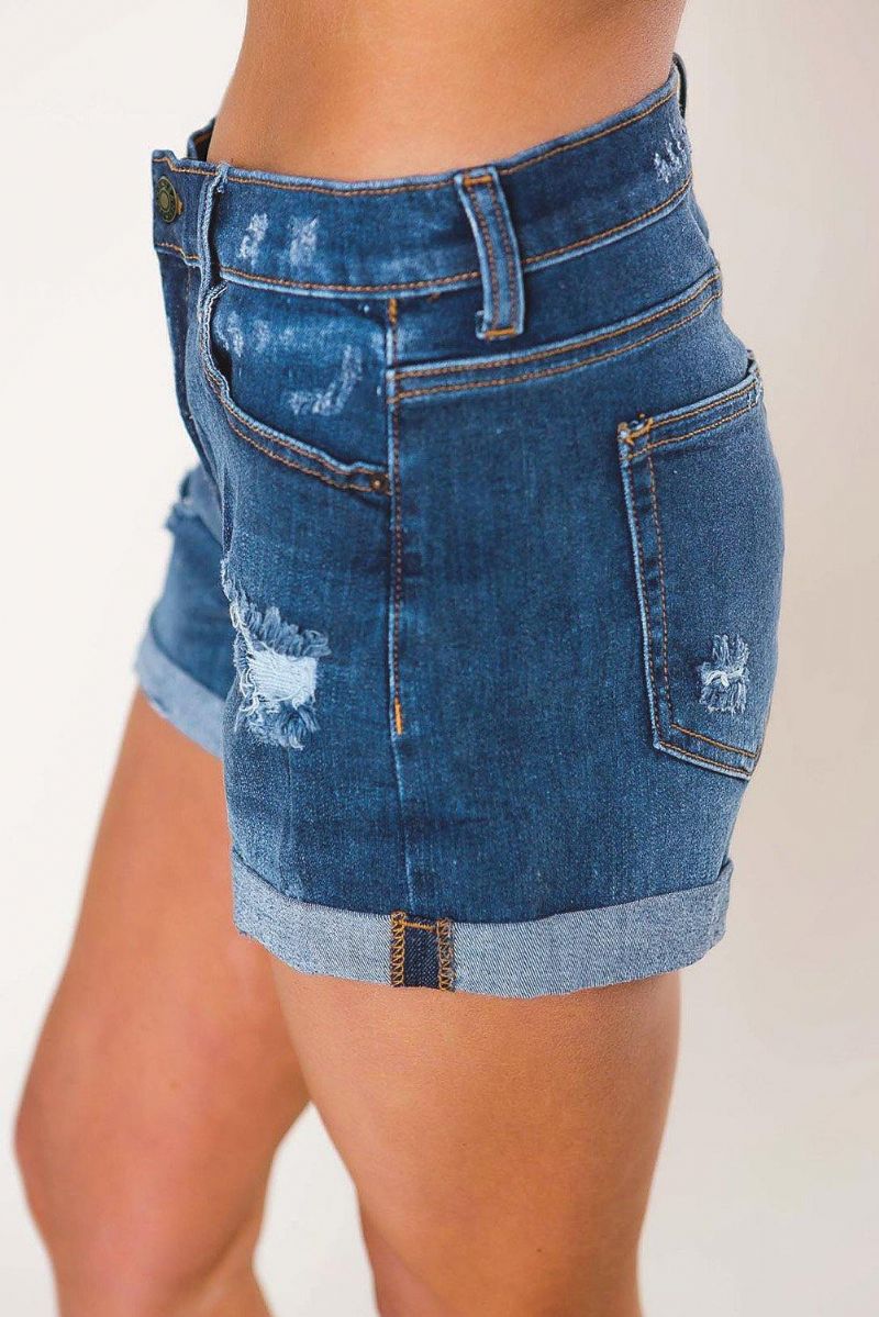 Mellemvaskede Foldede Denimshorts