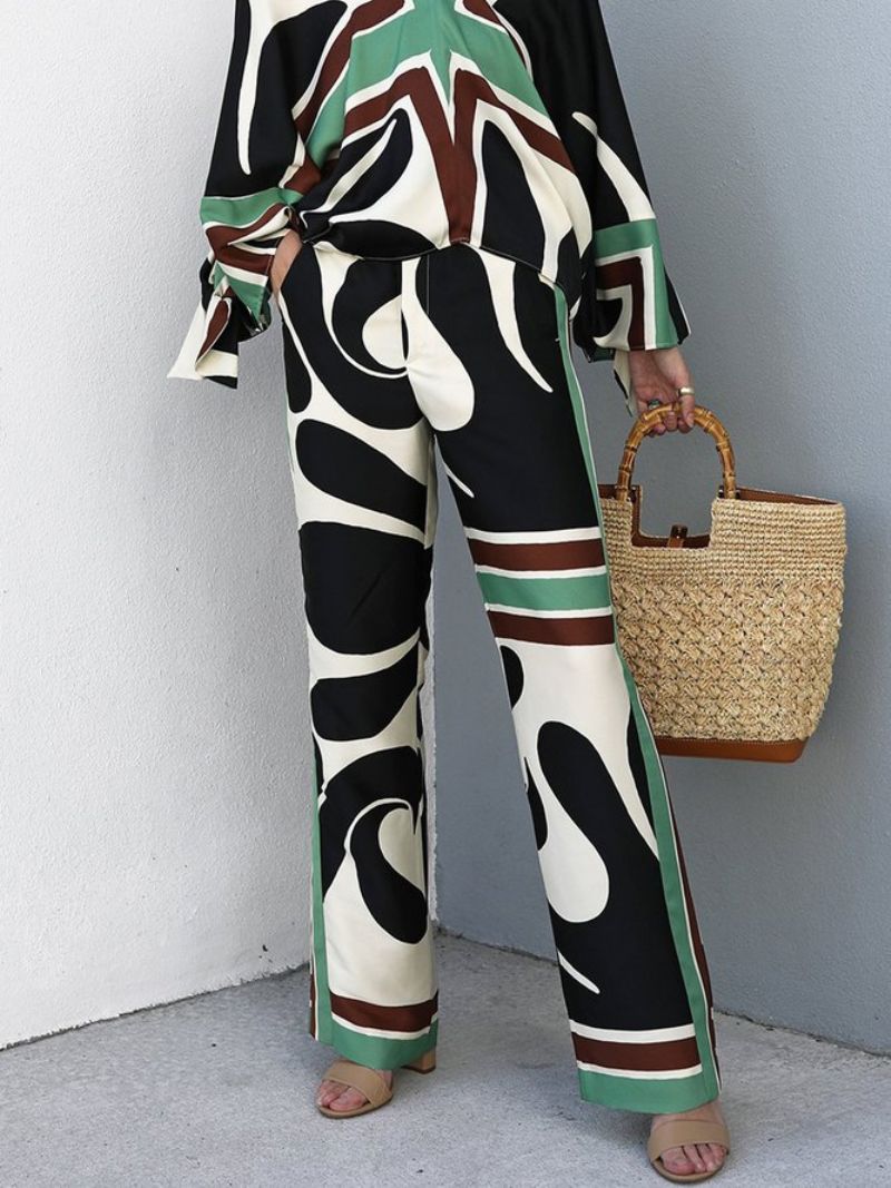 Regular Fit Color Block Mode Wide Leg Bukser