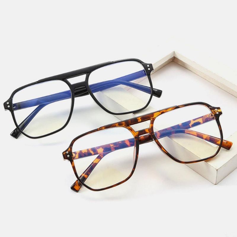 Unisex Double Bridge Large Full Frame Anti-Blue Light Retro Briller