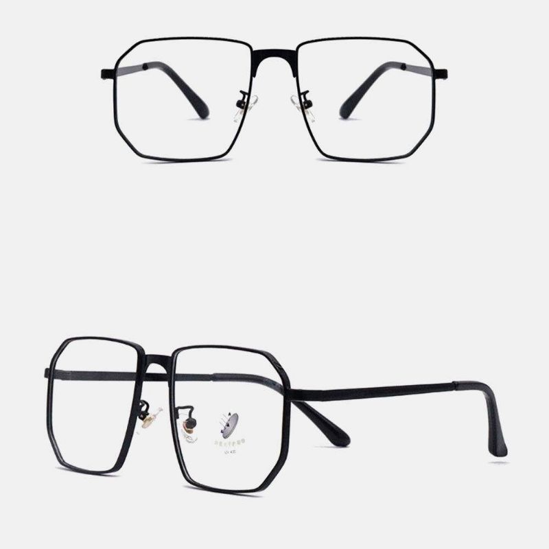 Unisex Polygonal Metal Full Frame Myopia Briller Stel Anti-Blue Light Mode Flat Glasses