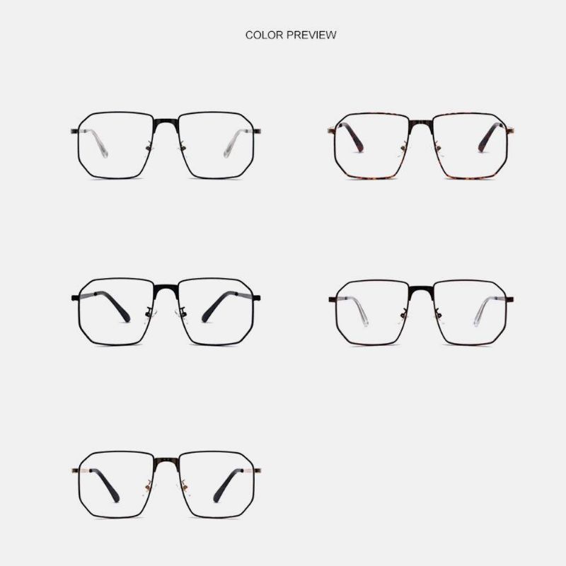 Unisex Polygonal Metal Full Frame Myopia Briller Stel Anti-Blue Light Mode Flat Glasses