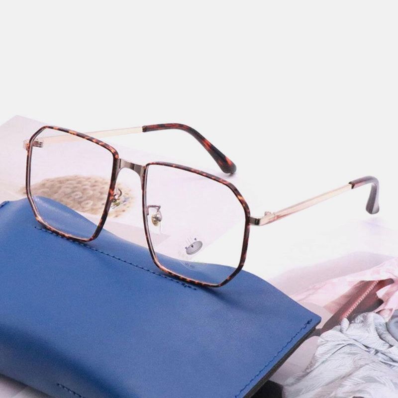 Unisex Polygonal Metal Full Frame Myopia Briller Stel Anti-Blue Light Mode Flat Glasses