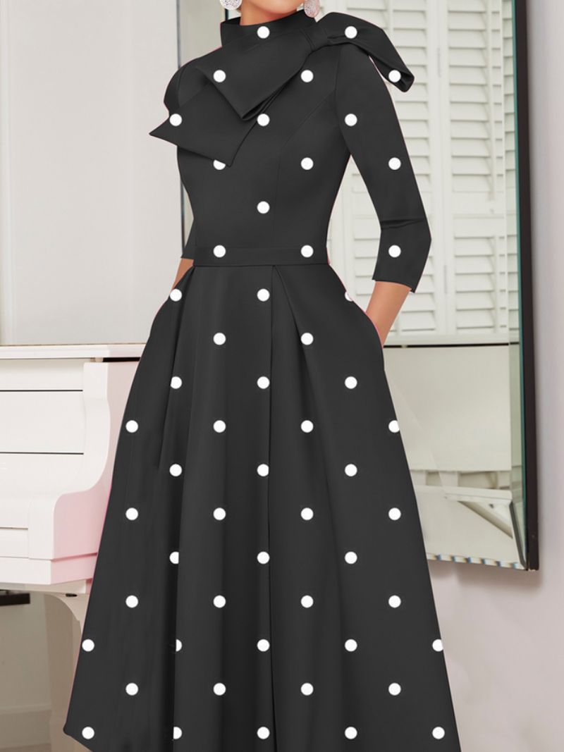 Polka Dots Regular Fit High Elasticity X-Line Stand Collar Elegante Kjoler