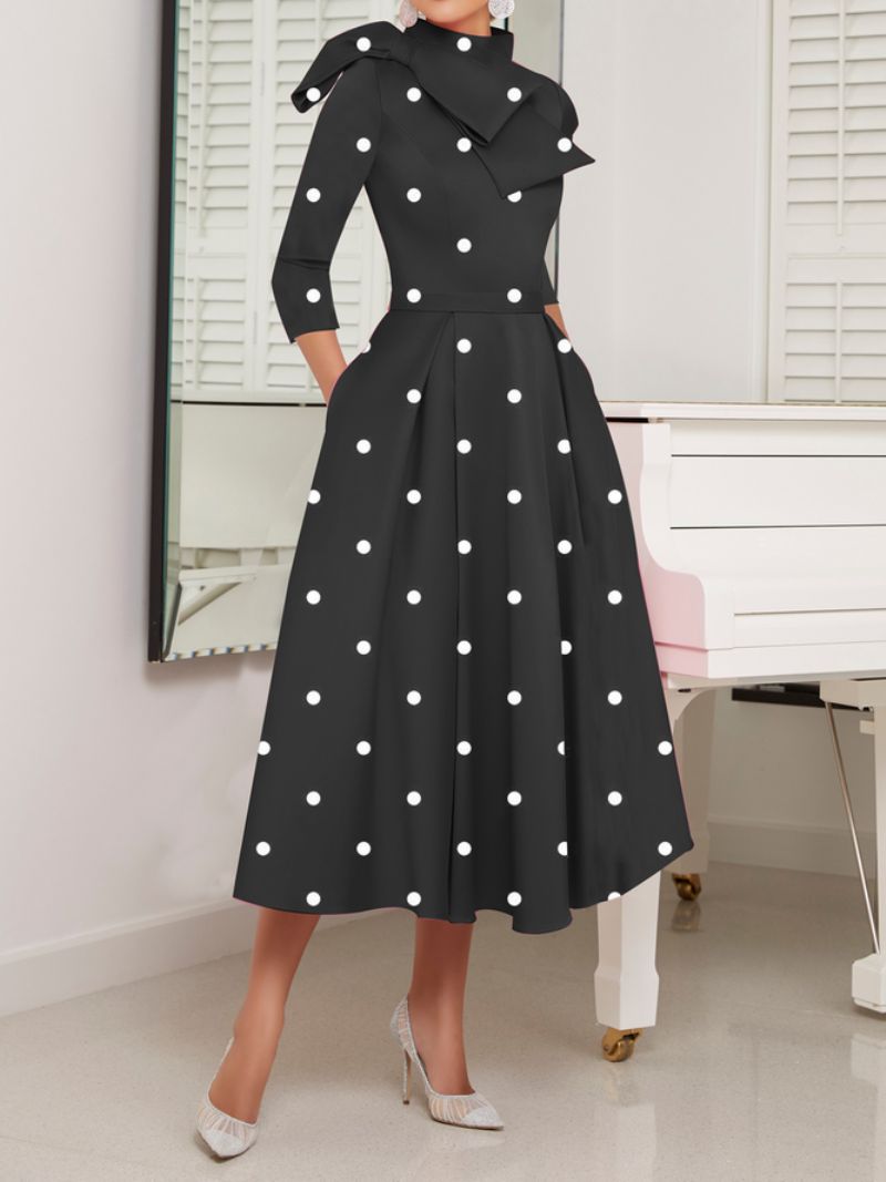 Polka Dots Regular Fit High Elasticity X-Line Stand Collar Elegante Kjoler