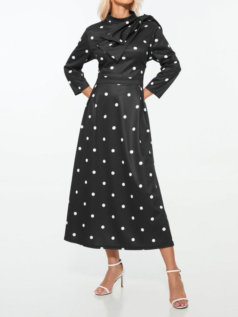 Polka Dots Regular Fit High Elasticity X-Line Stand Collar Elegante Kjoler