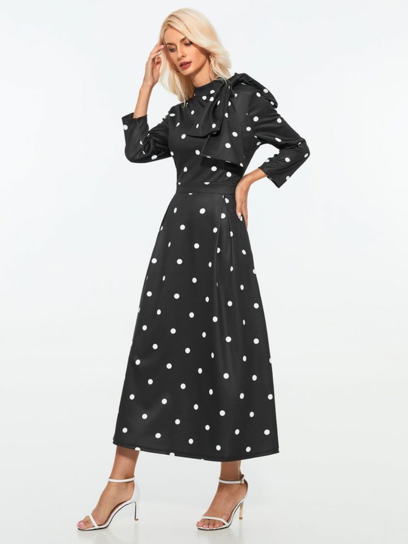 Polka Dots Regular Fit High Elasticity X-Line Stand Collar Elegante Kjoler