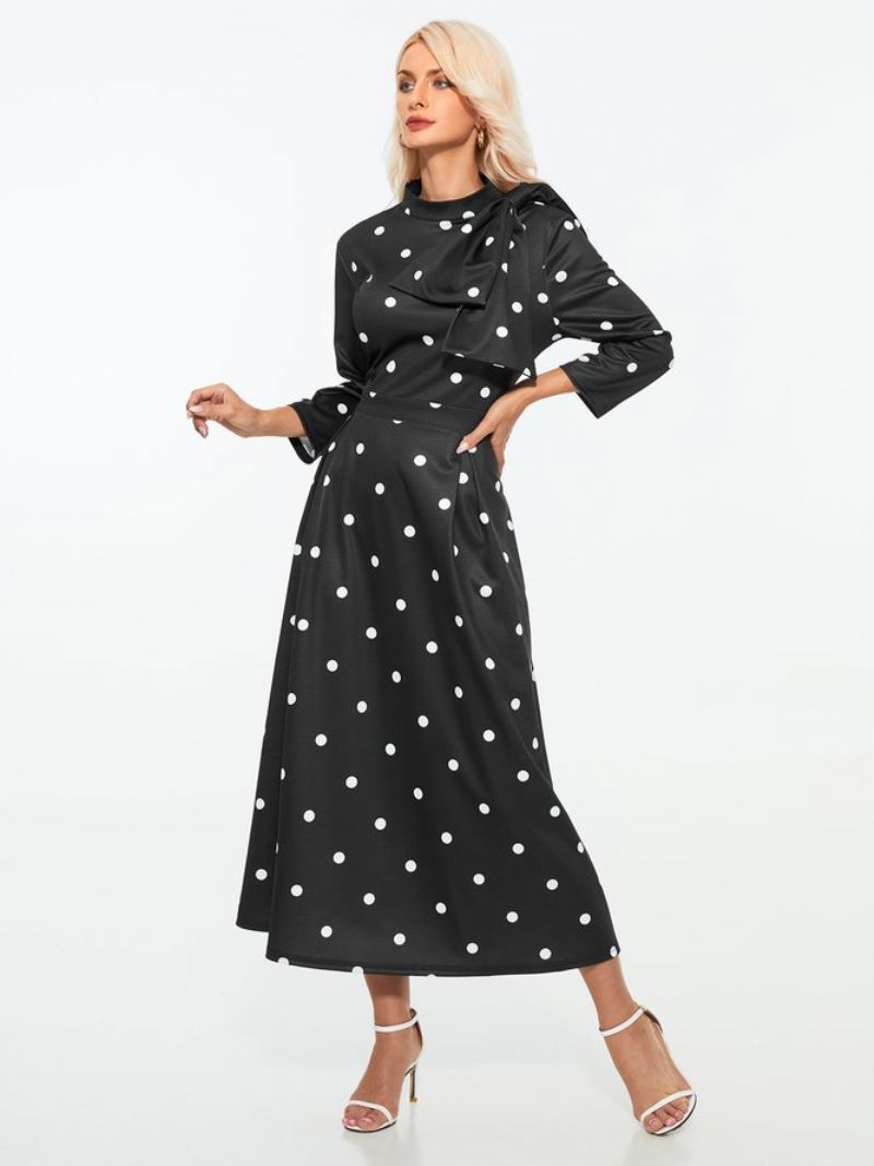 Polka Dots Regular Fit High Elasticity X-Line Stand Collar Elegante Kjoler