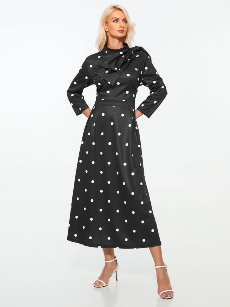 Polka Dots Regular Fit High Elasticity X-Line Stand Collar Elegante Kjoler