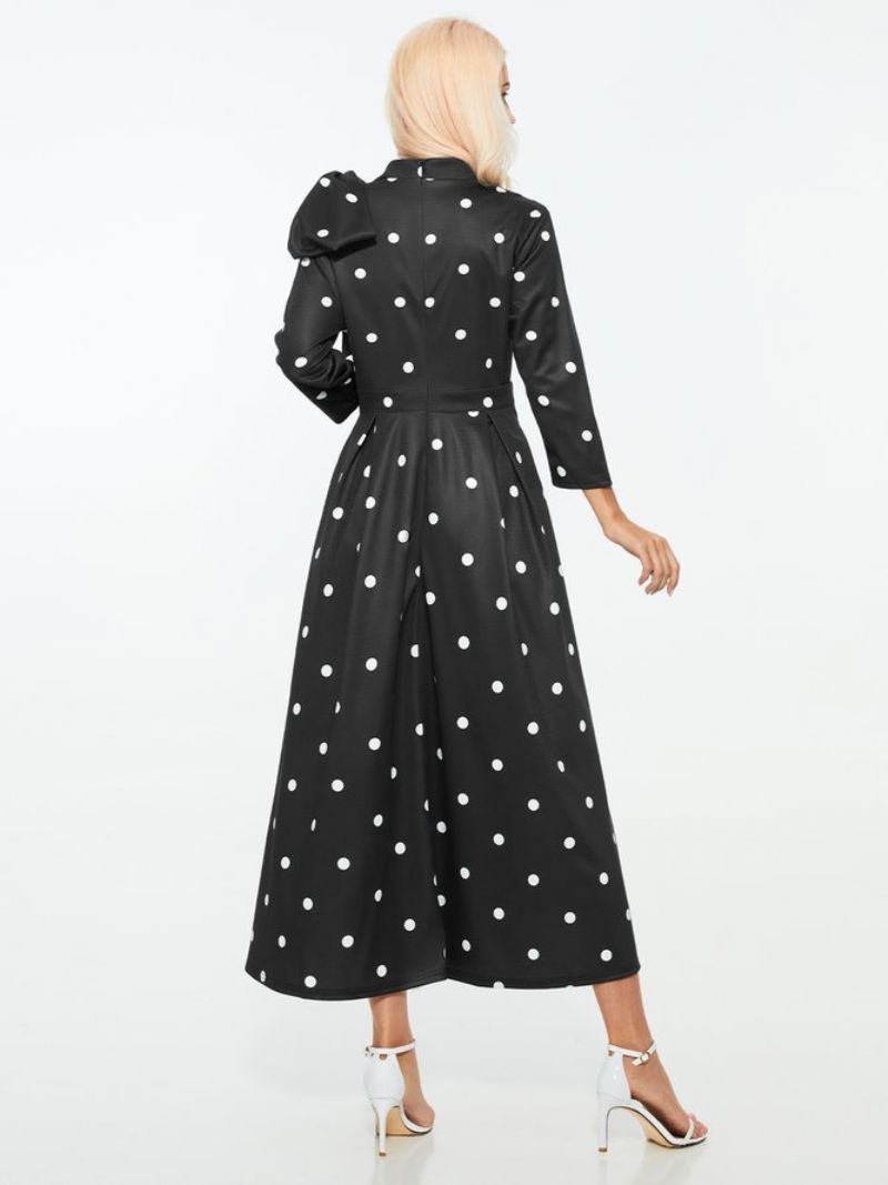 Polka Dots Regular Fit High Elasticity X-Line Stand Collar Elegante Kjoler