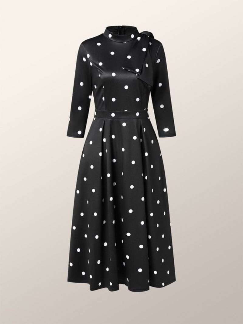 Polka Dots Regular Fit High Elasticity X-Line Stand Collar Elegante Kjoler