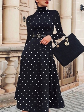 Regular Fit Elegant Polka Dots Langærmet Midi-Kjole