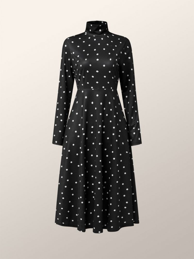 Regular Fit Elegant Polka Dots Langærmet Midi-Kjole