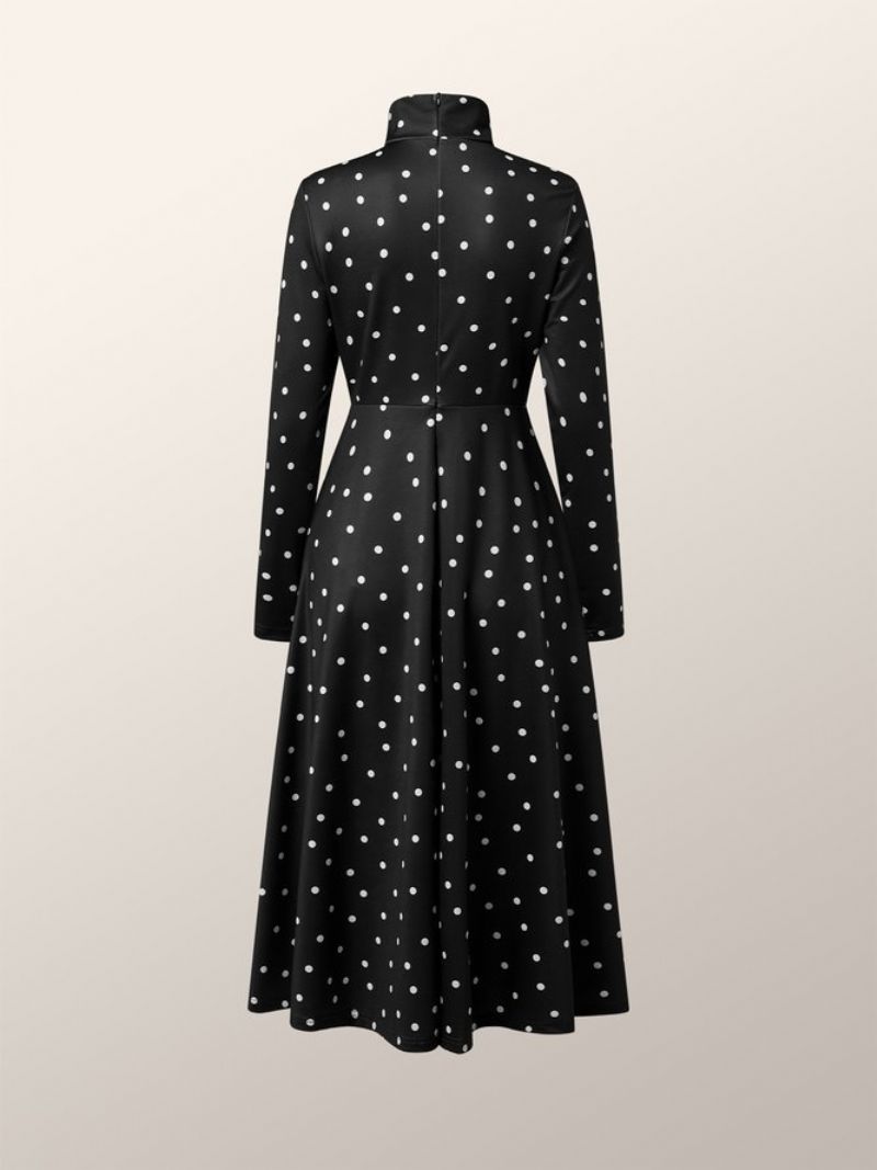 Regular Fit Elegant Polka Dots Langærmet Midi-Kjole