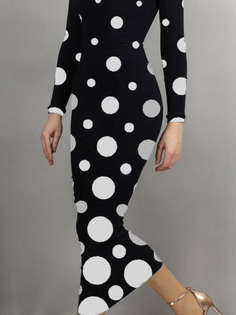 Stram Elegant Polka Dots Langærmet Maxikjole