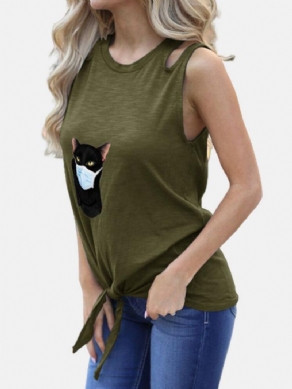 Cartoon Cat Trykt Ærmeløse Kvinder Casual Tanktops