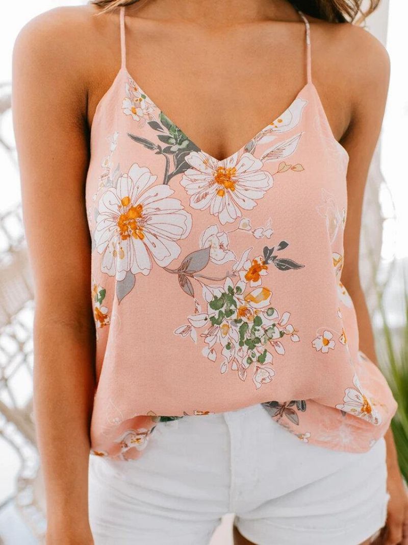 Casual Blomsterprint V-Hals Ærmeløs Holiday Wild Tank Top