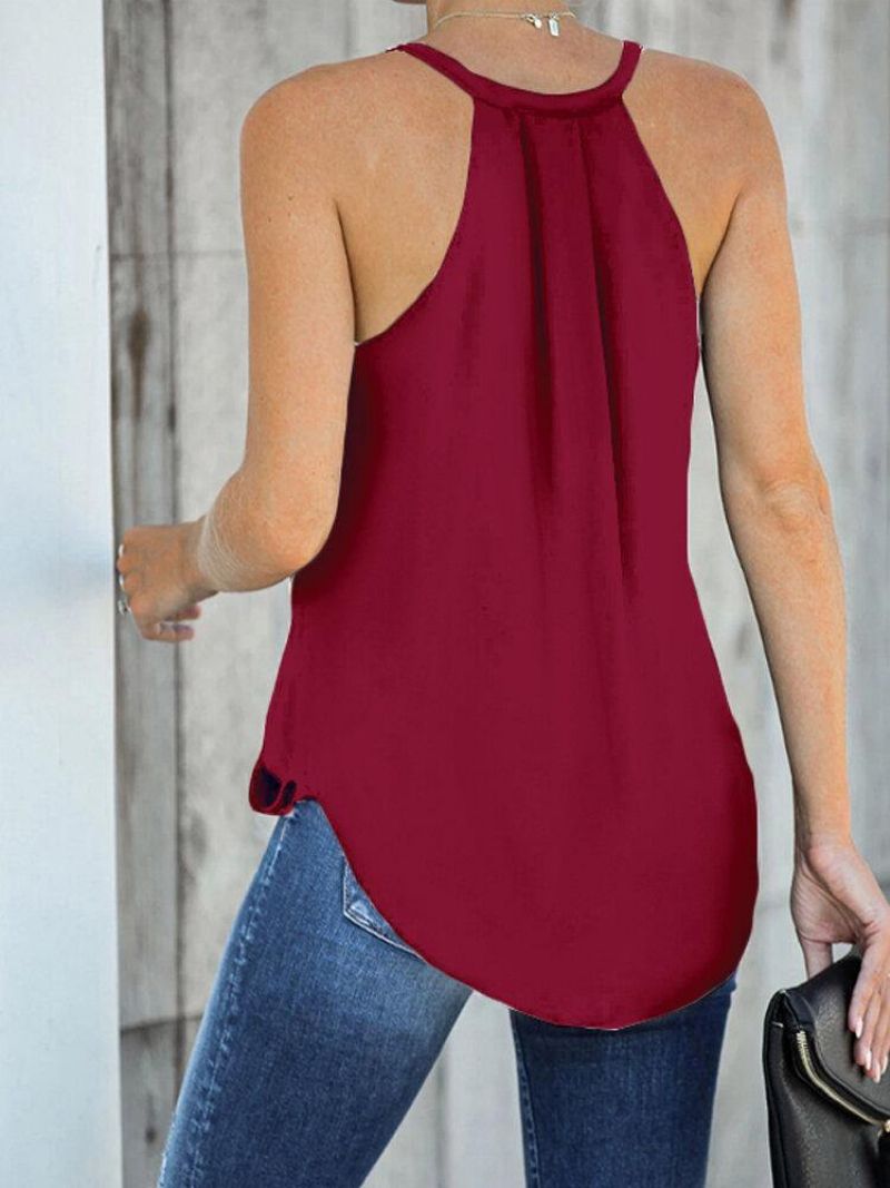 Casual Burgundy Halter V-Hals Ærmeløs Front Cross Elegant Tank Top