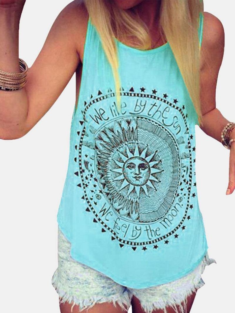 Disk Letter Print Rundhals Løs Sommer Casual Tank Tops