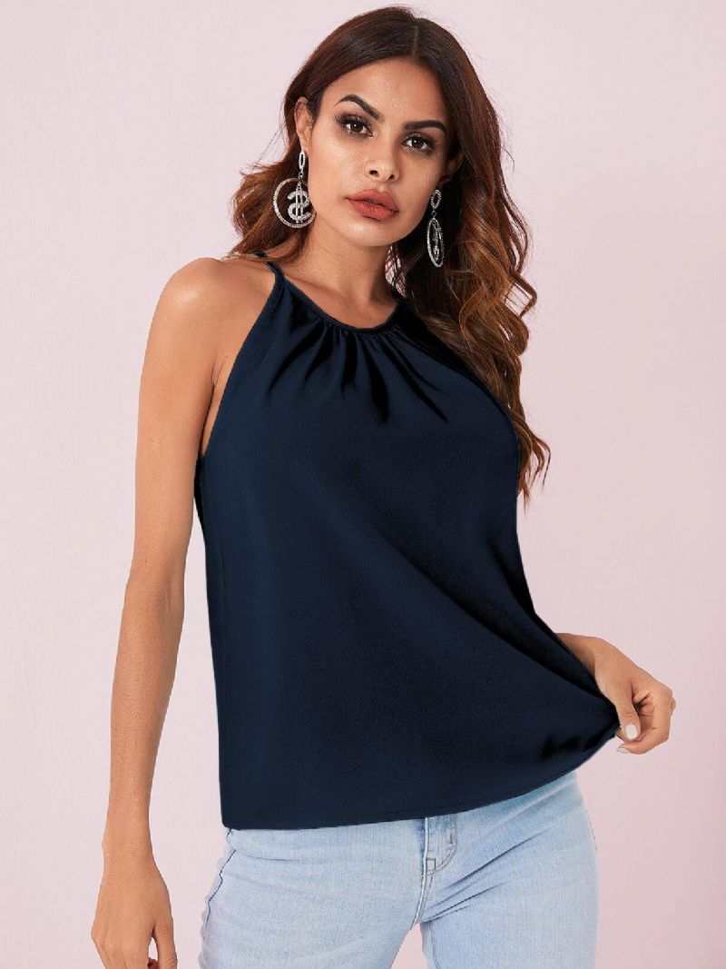 Ensfarvet Grimedesign Plisserede Ærmeløse Chiffon Tanktops