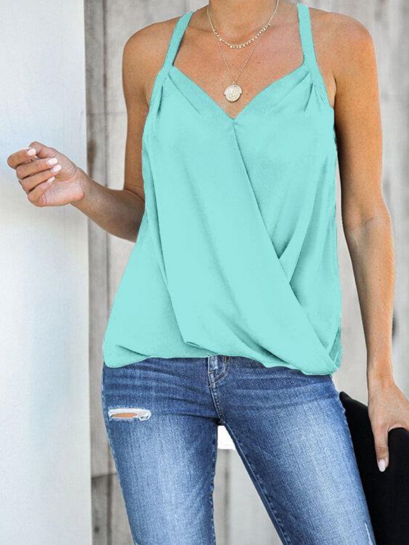 Ensfarvet V-Hals Halter Casual Wrap Tank Tops