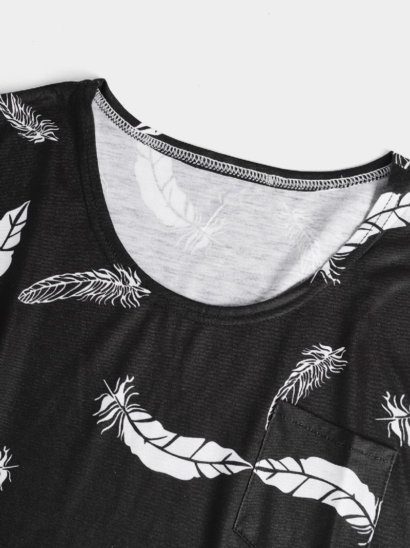 Fjer Print Rund Hals Ærmeløs Løs Kvinder Casual Tank Top