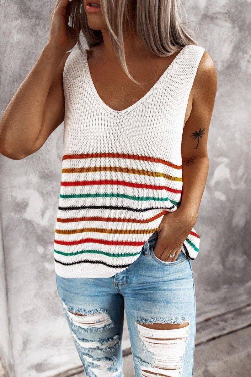 Flerfarvet Stribet Tank Top