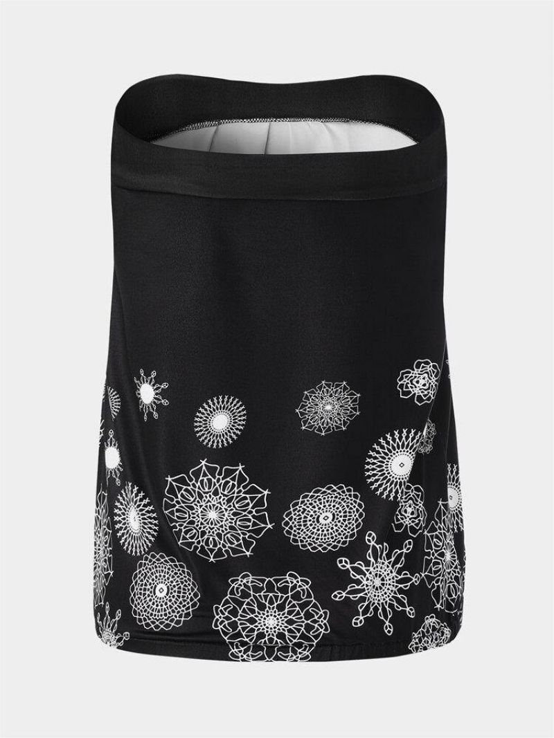 Holiday Blomsterprint Stropløs Ærmeløs Sort Tube Tanktop