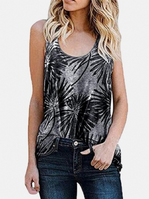 Kvinder Plant Print Ærmeløs Rundhals Holiday Casual Tank Top