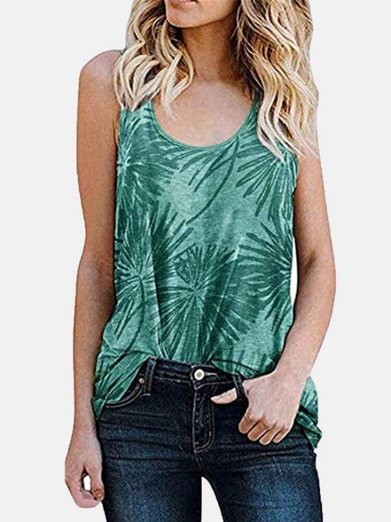 Kvinder Plant Print Ærmeløs Rundhals Holiday Casual Tank Top