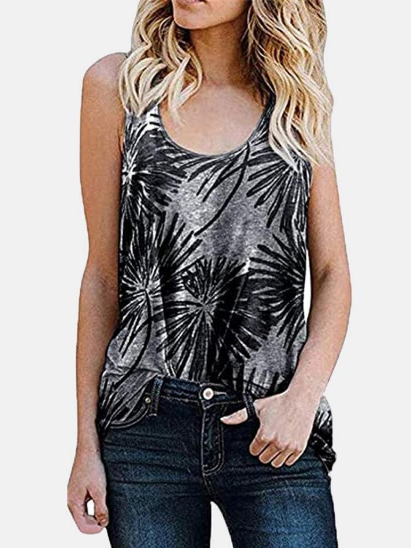 Kvinder Plant Print Ærmeløs Rundhals Holiday Casual Tank Top