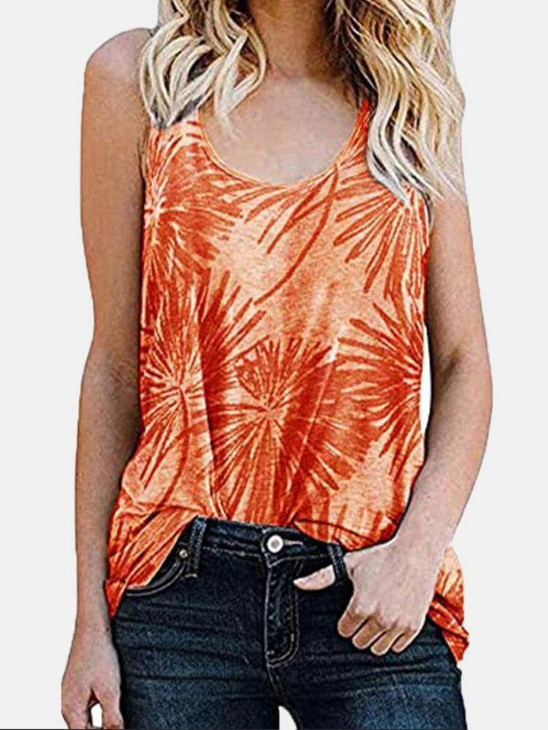 Kvinder Plant Print Ærmeløs Rundhals Holiday Casual Tank Top