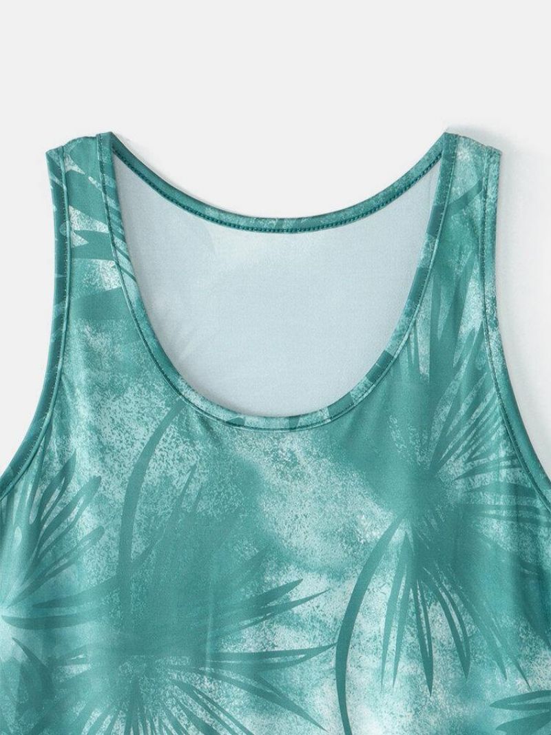 Kvinder Plant Print Ærmeløs Rundhals Holiday Casual Tank Top