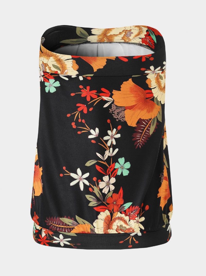 Random Floral Print Stropløs Ærmeløs Plisseret Cami