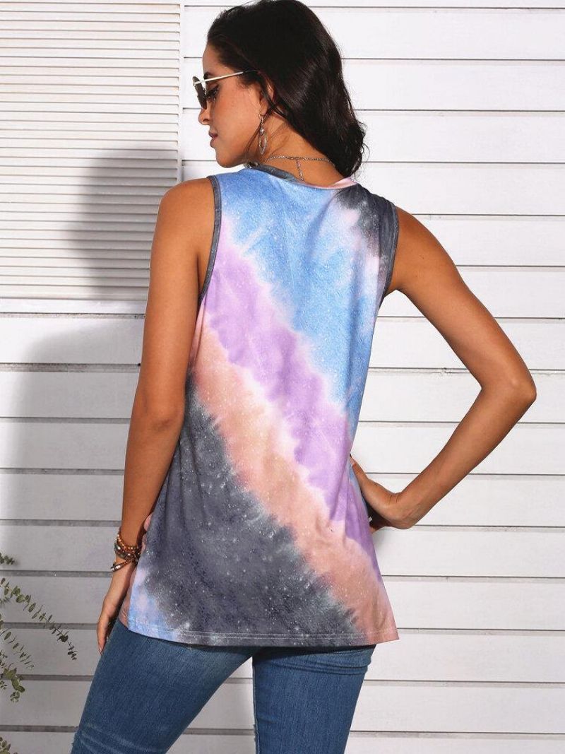 Tie-Dye Gradient Print Ærmeløse O-Hals Afslappede Tanktops Til Kvinder