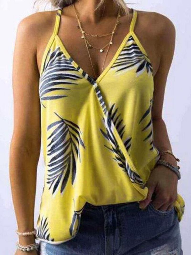 Tropical Plant Print V-Hals Ærmeløse Summer Hawaii Tank Tops