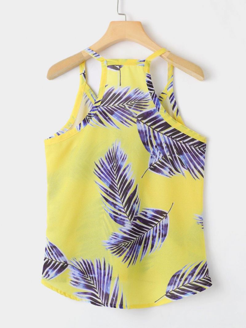 Tropical Plant Print V-Hals Ærmeløse Summer Hawaii Tank Tops