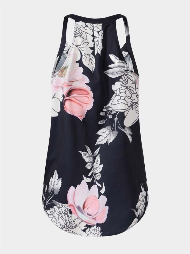 Vintage Blomsterprint Halter V-Hals Ærmeløs Wrap Tank Top