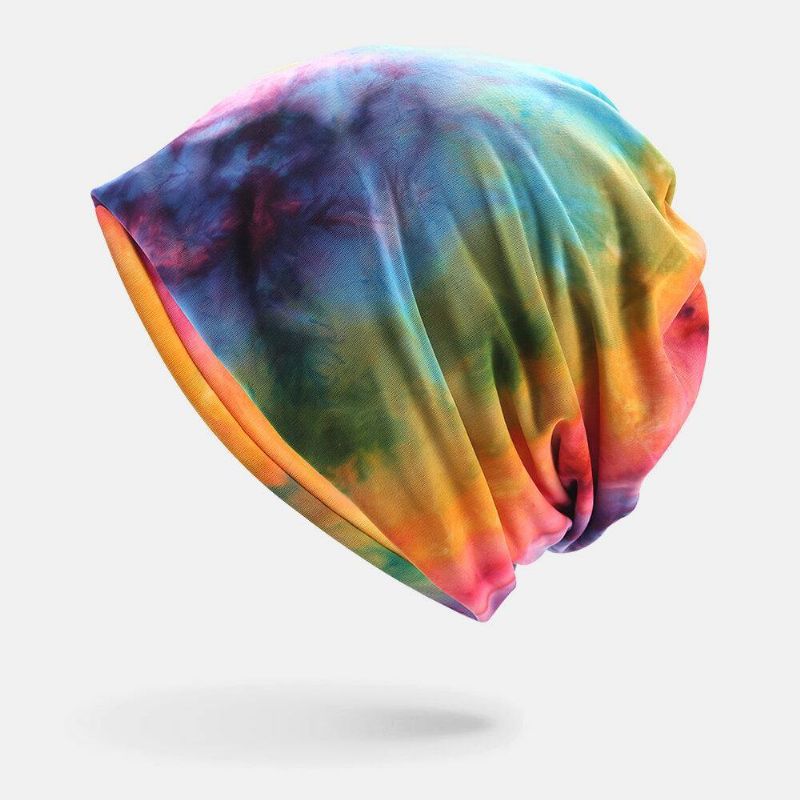 Kvinder Bomuld Dobbelt-Brug Tie-Dye Hals Beskyttelse Tørklæde Hagesmæk Hat Uden Brimless Beanie