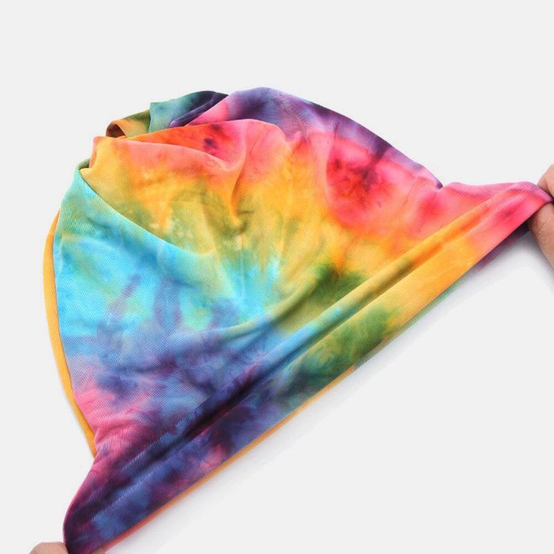 Kvinder Bomuld Dobbelt-Brug Tie-Dye Hals Beskyttelse Tørklæde Hagesmæk Hat Uden Brimless Beanie