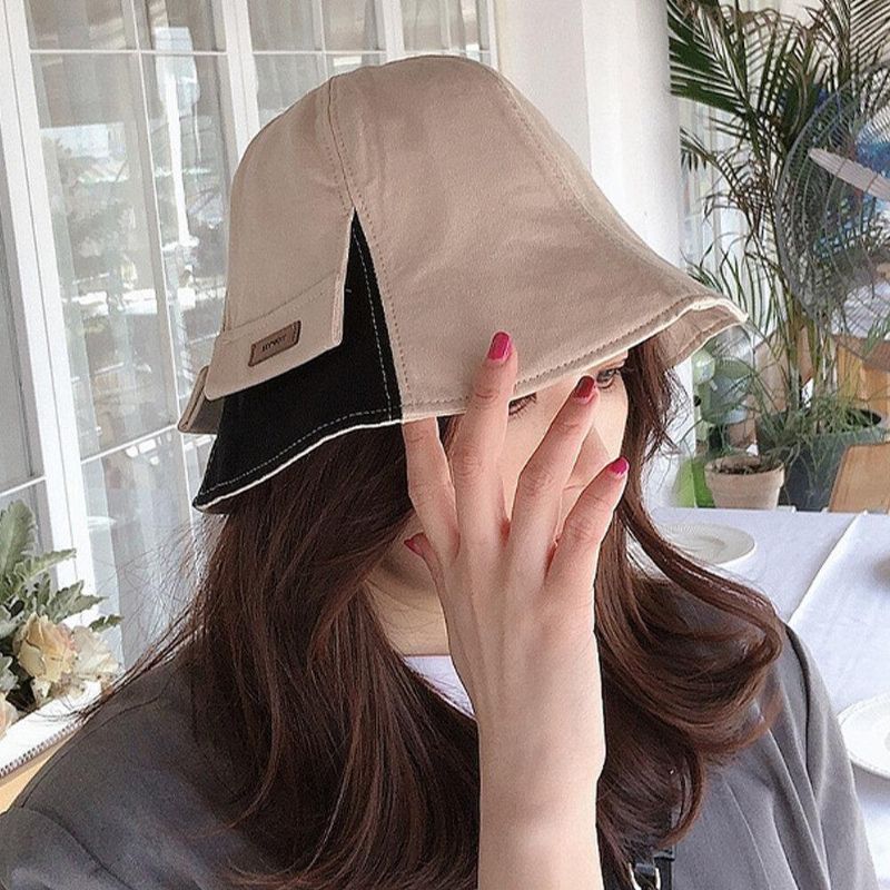 Kvinder Bomuld Dobbeltsidet Kort Skygge Casual Sunshade Wild Bucket Hat