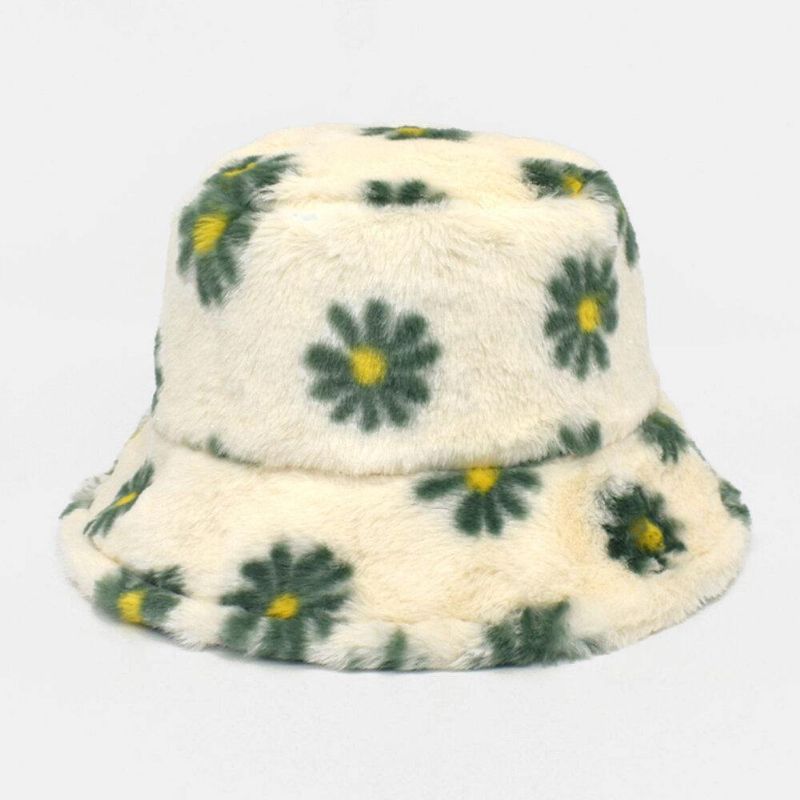 Kvinder Lammehår Blødt Varmt Plus Tykke Casual Alle Match Sød Daisy Blomstermønster Bucket Hat